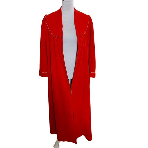 Vanity Fair Red Maxi Robe Size M Long Sleeve Tassel Zipper Cozy Loungewear USA - Picture 4 of 14